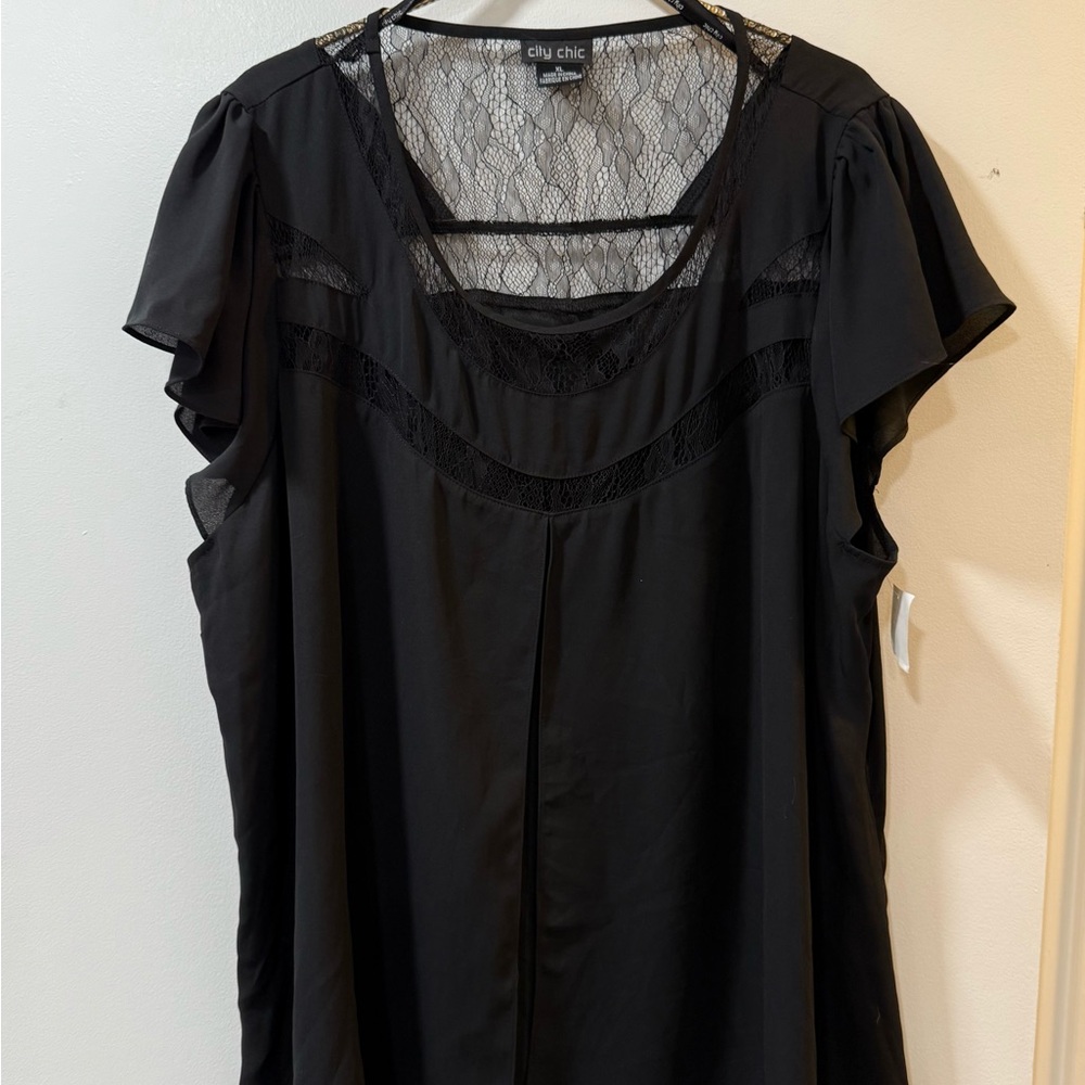 City Chic Black Lace Detail Blouse
